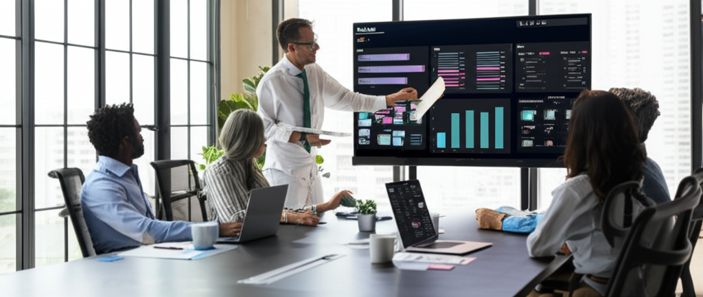 Professional business team in modern office setting